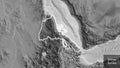 Eritrea border shape overlay. Glowed. Grayscale. Labels
