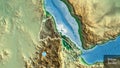 Eritrea border shape overlay. Glowed. Physical. Labels