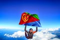 Eritrea extreme travel. Men in parachute equipment. Skydiving men in parashute.