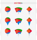 Eritrea flag, set of location pin icons of Eritrea flag