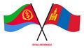 Eritrea and Mongolia Flags Crossed And Waving Flat Style. Official Proportion. Correct Colors
