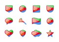 Eritrea - set of shiny flags of different shapes.