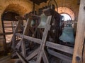 Erlangen, Germany, August 18, 2019: Bell Tower in the Church of Huguenots Erlangen, Bavaria Germany Royalty Free Stock Photo