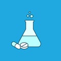Erlenmeyer conical flask. Lab flask with pill and tablet.