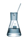 Erlenmeyer flask with an aqueous solution Royalty Free Stock Photo