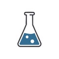 Erlenmeyer Flask with Blue Liquid and Bubbles in Scientific Experiment Royalty Free Stock Photo