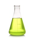 Erlenmeyer flask with color liquid isolated on white. Royalty Free Stock Photo