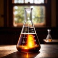 Erlenmeyer flask of liquid, science apparatus equipment to measure liquids