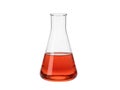 Erlenmeyer flask with red liquid, isolated on white background Royalty Free Stock Photo
