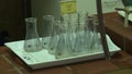 Erlenmeyer flasks signed in black marker.