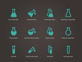 Erlenmeyer and florence flasks icons set.