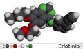 Erlotinib drug molecule. It is used to treat lung cancer, NSCLC and pancreatic cancer. Molecular model. 3D rendering