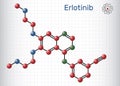 Erlotinib drug molecule. It is used to treat lung cancer. Structural formula, molecule model. Sheet of paper in a cage