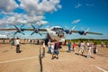 Ermolino, Russia - August 15, 2015: Open Day at the airbase in Ermolino. Russian turboprop airplane Antonov An-12