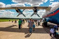 Ermolino, Russia - August 15, 2015: Open Day at the airbase in Ermolino. Russian turboprop airplane Antonov An-12