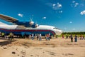 Ermolino, Russia - August 15, 2015: Open Day at the airbase in Ermolino. Russian turboprop airplane Antonov An-12