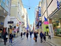 Photo of people walking in Ermou pedestrian street in Athens, Greece. Royalty Free Stock Photo