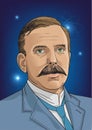 Ernest Rutherford cartoon portrait, vector Royalty Free Stock Photo