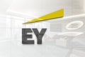 Ernst young ey on glossy office wall realistic texture