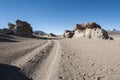 Eroded geological rock formations around ÃÂrbol de Piedra, Siloli Desert, Bolivia Royalty Free Stock Photo