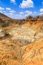 Eroded landscape of red and yellow stone