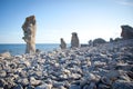 Eroded limestone stacks at the island of Faro in Sweden