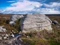 Eroded millstone boulders near Simon`s Seat on Barden Fell in the Yorkshire Dales, England, UK Royalty Free Stock Photo