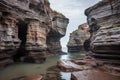 eroded rock formations around sea cave entrance Royalty Free Stock Photo