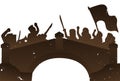 Battle representation in silhouettes over the Bridge of Boyaca, Vector illustration