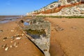Colorful white-red cliffs in Hunstanton UK,boat wreck