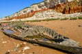 Colorful white-red cliffs in Hunstanton UK,boat wreck