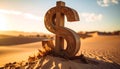 Eroding Dollar Sign Made of Sand on Windy Surface. Economy Concept. Generated Image Royalty Free Stock Photo