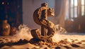 Eroding Dollar Sign Made of Sand on Windy Surface. Economy Concept. Generated Image Royalty Free Stock Photo