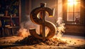 Eroding Dollar Sign Made of Sand on Windy Surface. Economy Concept. Generated Image Royalty Free Stock Photo