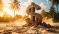 Eroding Dollar Sign Made of Sand on Windy Surface. Economy Concept. Generated Image Royalty Free Stock Photo