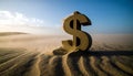 Eroding Dollar Sign Made of Sand on Windy Surface. Economy Concept. Generated Image Royalty Free Stock Photo
