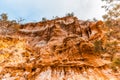 Eroding orange sandstone cliffs.