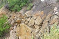 Soil erosion after heavy rain on a hillside