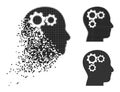 Fragmented and Halftone Pixel Brain Gears Glyph