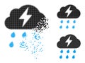 Erosion and Halftone Pixelated Thunderstorm Glyph