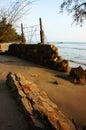 Erosion, wave destroy seawall, effect of climate change