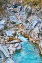 Erosional river landscape of Verzasca River, Lavertezzo, Valle Verzasca, Switzerland