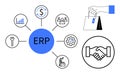 ERP Concept with Business Elements Including Management, Sales, Analytics, and Collaboration Icons Royalty Free Stock Photo