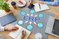 ERP enterprise resource planning business automation technology on office desktop. Royalty Free Stock Photo