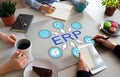 ERP enterprise resource planning business automation technology on office desktop. Royalty Free Stock Photo