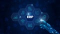 ERP - Enterprise Resource Planning solution software or application construction concept on virtual screen. Royalty Free Stock Photo