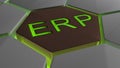 ERP on futuristic hexagons in green backlight Royalty Free Stock Photo