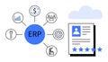 ERP System Concept with Process Flow Diagram and Cloud-Based Employee Data Management Royalty Free Stock Photo