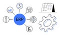ERP System Concept with Connected Business Processes Represented by Gears, Charts, and Team Management Royalty Free Stock Photo