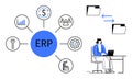 ERP System Concept with Workflow Elements and Data Management Visualization Royalty Free Stock Photo